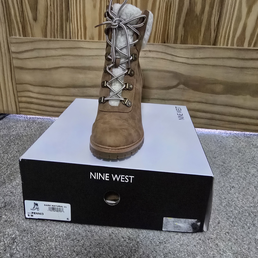 Nine West Brown Heeled Boots with Shearling Detail - Picture 2 of 2